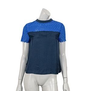 Band of Outsiders Women's 100% Silk Blouse Blue Mesh trime size 2